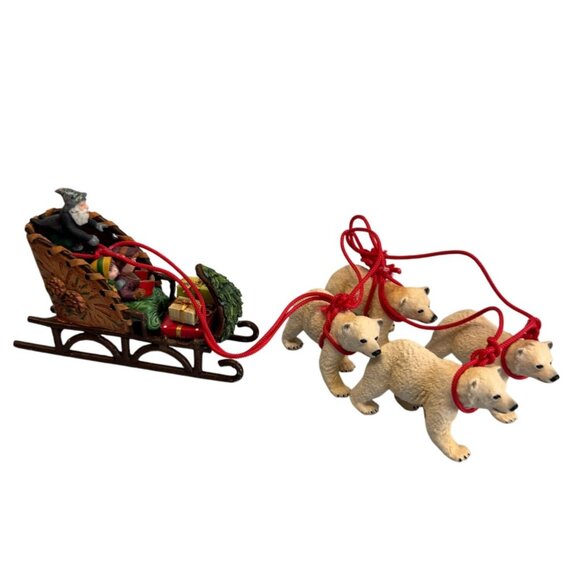 Wizard Santa Sleigh With Kids and Polar Bears Figurine  12" Display - Picture 1 of 7